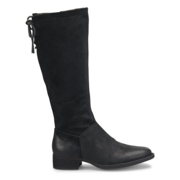 Born Hayden Black Suede Knee High Boot Lace Back Women's Size 8